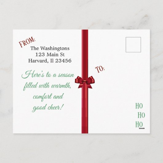 Vroeger kerstfeest Foto Burgundy Bow Feestdagenkaart (Achterkant)