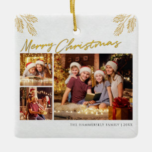 Vroeger kerstfeest Foto Collage Botanisch Keramisch Ornament