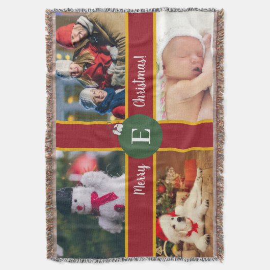 Vroeger kerstfeest Foto rood groen monogram Deken (Voorkant Verticaal)