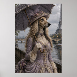 Vroegere Afghaanse windhond Dame in Parijs met E Poster