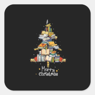 Vroegere kerstbibliotheek Boom Kute Book Lover Lib Vierkante Sticker