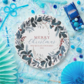 Vroegere kerstblauwe groene Holly Waterverf Papieren Bordje (Feest)