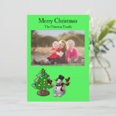 Vroegere kerstboom en 3D Snowman Flat Kaart (Staand voorkant)