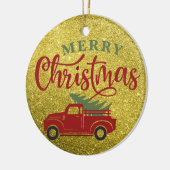 Vroegere kerstboom met rode kerst keramisch ornament (Links)