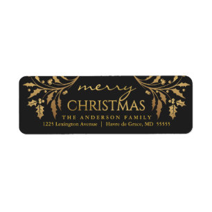 Vroegere kerstdag en zwart Holly Return-adres Etiket