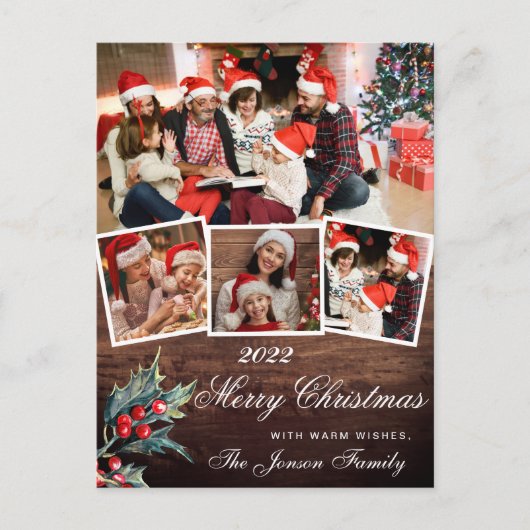 Vroegere kerstfeestdag 4 PHOTO Collage Greeting Briefkaart (Voorkant)