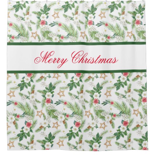 Vroegere kerstfeestelijke winterbotanica douchegordijn (Voorkant)