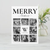 Vroegere kerstfoto Collage Monogram Black White Feestdagenkaart (Staand voorkant)