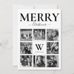Vroegere kerstfoto Collage Monogram Black White Feestdagenkaart