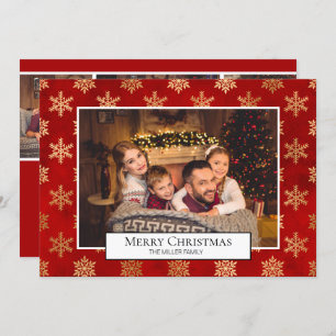 Vroegere kerstfoto Collage Red Gold Snowflakes Kaart
