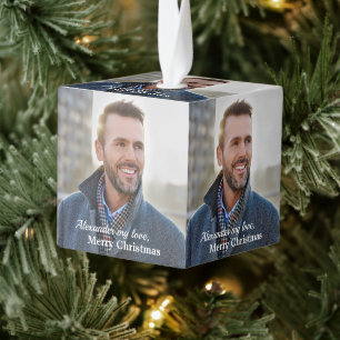 Vroegere kerstfoto Prettige feestdagen Aangepast Kubus Ornament