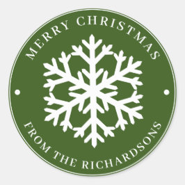Vroegere kerstgroene ronde White Snowflake Ronde Sticker