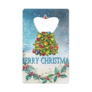 Vroegere kerstkaart kredietkaart flessenopener