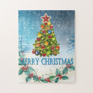 Vroegere kerstkaart legpuzzel