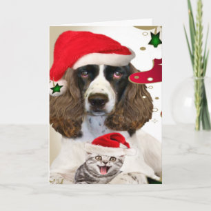 Vroegere kerstkaarten met Engelse Springer Spaniel Feestdagen Kaart