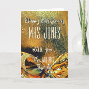 Vroegere kerstleraar Faux Gold Ribbon Feestdagen Kaart