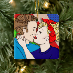 Vroegere kerstlover   Kus van de kruis van de retr Keramisch Ornament