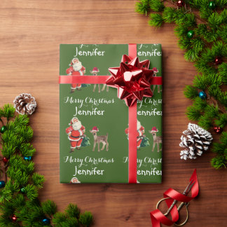 Vroegere kerstnaam, kerstman en rendierentransport cadeaupapier