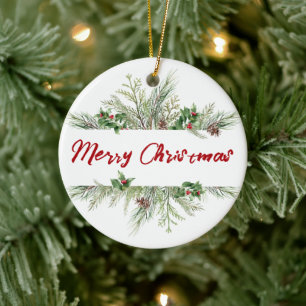 Vroegere kerstomlijsting Winter Wheath Greeting Keramisch Ornament
