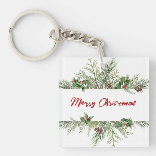 Vroegere kerstomlijsting Winter Wheath Greeting Sleutelhanger (voorkant)