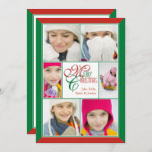 Vroegere kerstrode en groene Lijst collage-groet Feestdagenkaart (Voorkant / Achterkant)