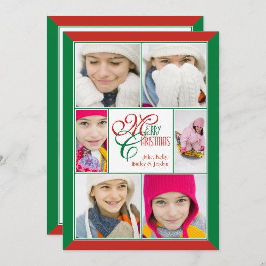 Vroegere kerstrode en groene Lijst collage-groet Feestdagenkaart (Voorkant / Achterkant)