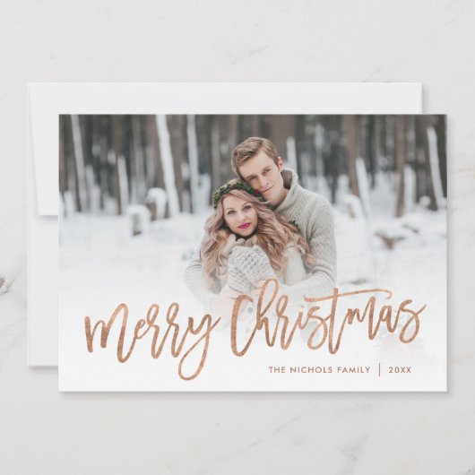 Vroegere kerstRoos Gold Script-fotobedekking Feestdagenkaart (Voorkant)