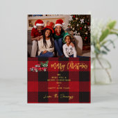 Vroegere kersttruck en Buffalo Check Foto H Folie Uitnodiging (Staand Voorkant)