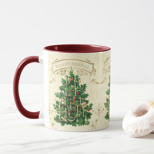 Vroegere kerstviering - Eigen naam Mok (Met donut)