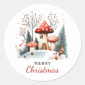 Vroegere kerstWaterverf Winter Woodland Ronde Sticker (Voorkant)