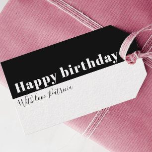 Vroegere levensdag met zwarte en witte minimalisti cadeaulabel
