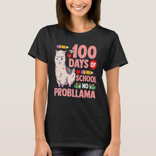 Vrolijk 100 dagen op school Geen probllama Llama 1 T-shirt (Voorkant)