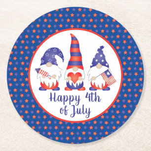 Vrolijk 4 juli Gnomes Red White Blue Ronde Kartonnen Onderzetter