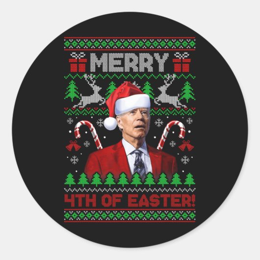 Vrolijk 4e van Pasen plezier Joe Biden Kerst Lelij Ronde Sticker (Voorkant)