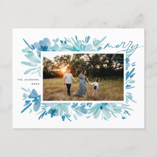 Vrolijk Abstract blauw bloemenkerst Feestdagenkaart