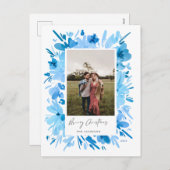 Vrolijk abstract blauw bloemig kerstontwerp feestdagenkaart (Voorkant / Achterkant)