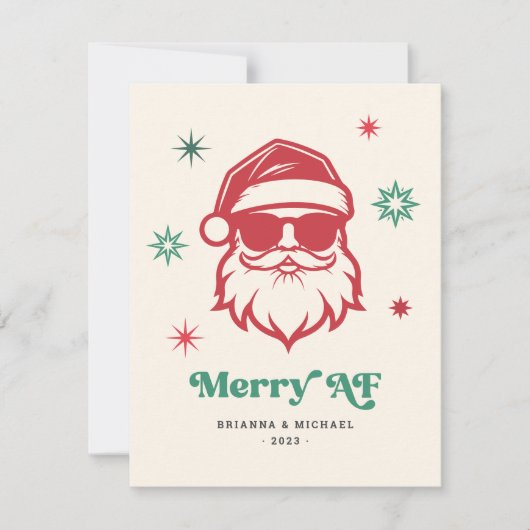 Vrolijk AF cool Santa in zonnebril retro sterren Feestdagenkaart (Voorkant)