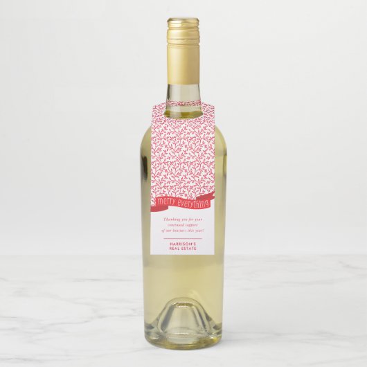 VROLIJK ALLES BANNER modern gebladerte patroon roo Flessenhanger (Op fles)