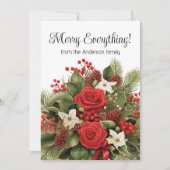 Vrolijk alles vakantie rood wit bloemengroen feestdagenkaart (Voorkant)