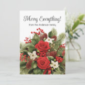 Vrolijk alles vakantie rood wit bloemengroen feestdagenkaart (Staand voorkant)