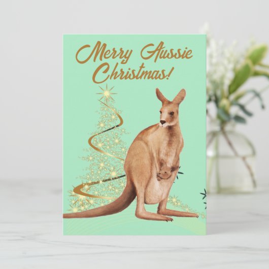 Vrolijk Aussie Kerstmis Kangoeroe Feestdagenkaart (Staand voorkant)