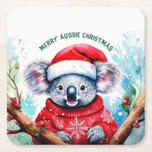 Vrolijk Aussie Kerstmis Koala Vierkante Kartonnen Onderzetter