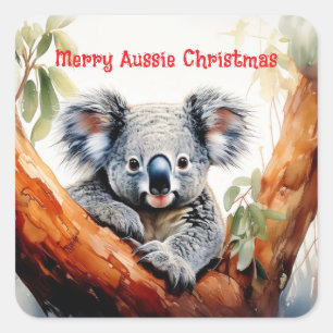 Vrolijk Aussie Kerstmis Koala Vierkante Sticker