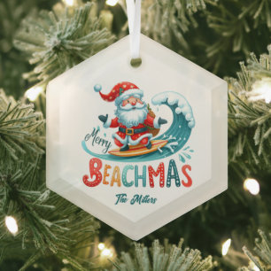 Vrolijk Beachmas Santa Surfen Retro Design Glas Ornament