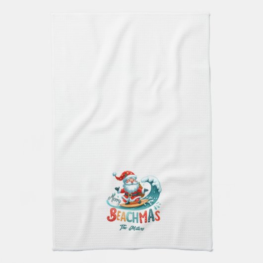 Vrolijk Beachmas Santa Surfen Retro Design Theedoek (Verticaal)