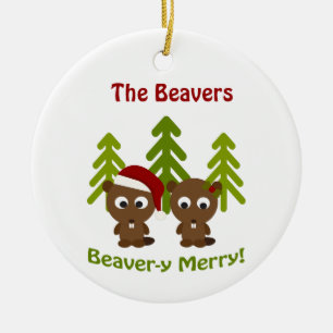 Vrolijk bever-y! De Bevers van Kerstmis Keramisch Ornament