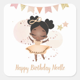 Vrolijk Birthday! Black Princess Ballerina w/Bow Vierkante Sticker