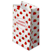 Vrolijk Birthday! | Cute Strawberry Pattern Klein Cadeauzakje (Voorkant Gekanteld)