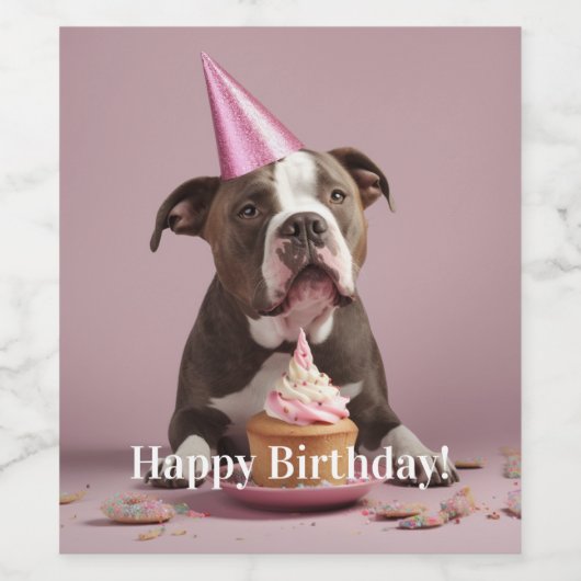 Vrolijk Birthday! Dikke taart Wijn Etiket (Enkel label)