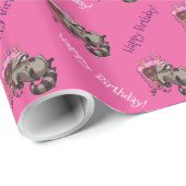 Vrolijk Birthday! Greedy Raccoon Cake Cartoon Cadeaupapier (Rol Hoek)